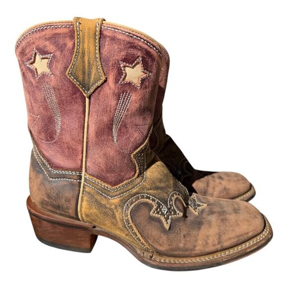 Dan Post Star Inlay Cowboy Boot Square Toe Side Zip Women size 7.5 - Picture 1 of 10